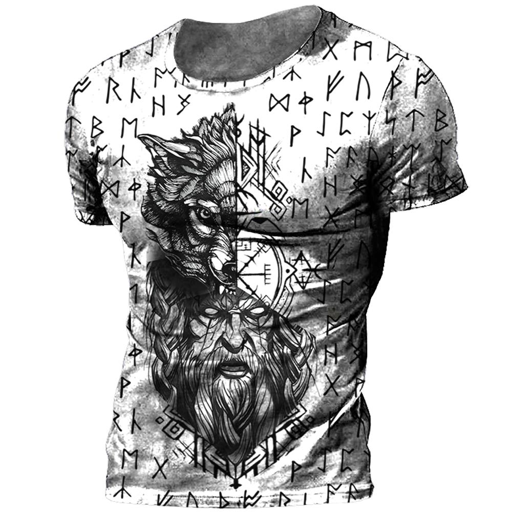 Vintage Viking Tattoo 3D Print Pánske tričko Letné Viking Odin Crew Výstrih Voľný Krátky rukáv Ležérne Topy Tričká Tričká nadmernej veľkosti