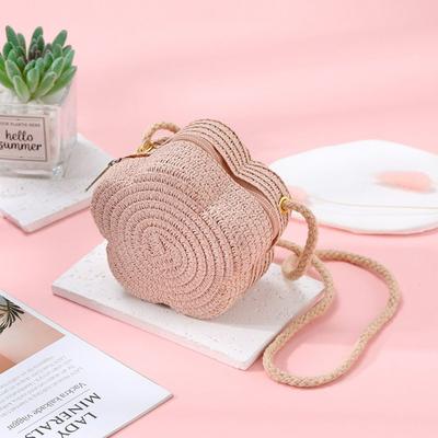 Fashion Woven Straw Shoulder Bags Flower Cute Coin Purse Creative Travel Crossbody Bag for Children