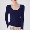Cotton Crew Neck Slim Fit Long Sleeve Tshirt With Solid Color For Casual Wear