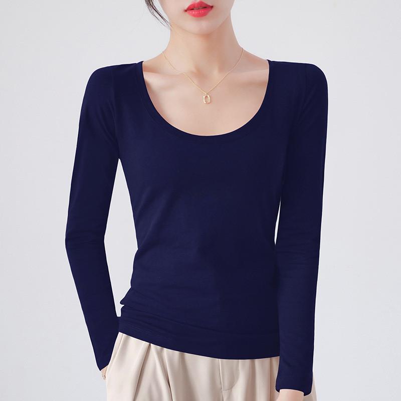 Cotton Crew Neck Slim Fit Long Sleeve Tshirt With Solid Color For Casual Wear