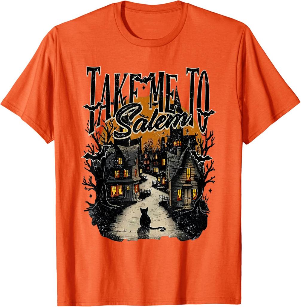 Take Me to Salem Black Cat Halloween Retro Vintage Unisex T-Shirt