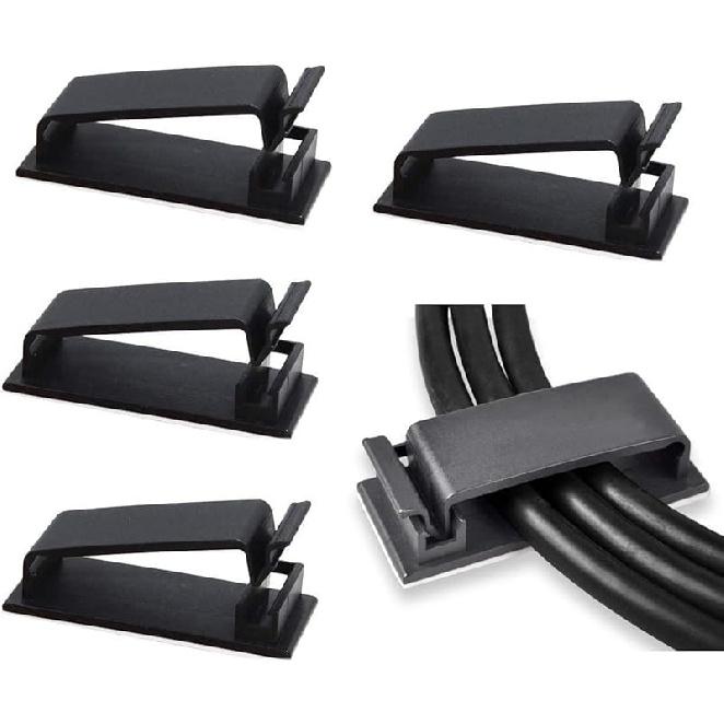 SOULWIT 50Pcs Self Adhesive Cable Management Clips, Cable Organizers Wire Clips Cord Holder for TV PC Ethernet Cable under Desk Home Office (Black)