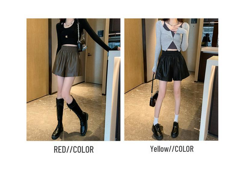 Women's High-Waisted Leather Shorts - Autumn/Winter Plus Size Wide-Leg Slimming Outerwear 2026