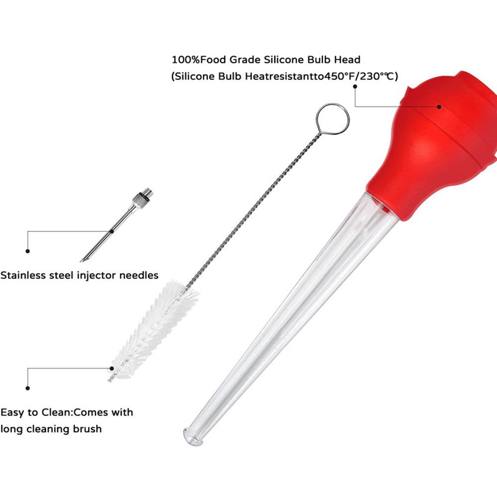 Meat Flavor Injector Syringe Kit, Marinade Injector for Turkey Chicken BBQ with Cleaning Brush, Seasoning Needle Pump Tool Juicy