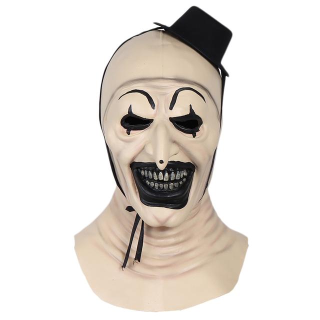 

Terrifier Art The Clown Costume Mask Suit Cosplay Horror Evil Joker Hat Latex Masks Jumpsuit Halloween Carnival Party Props S