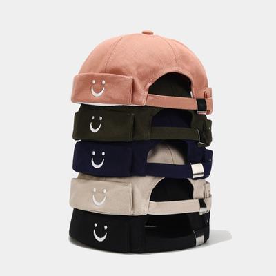 Minimalist U Smiling Face Embroidered Cotton Landlord Hat for Men Women Trendy Brand Brimless Melon Skin Hat Trendy Hip-hop Hat for Trendsetters