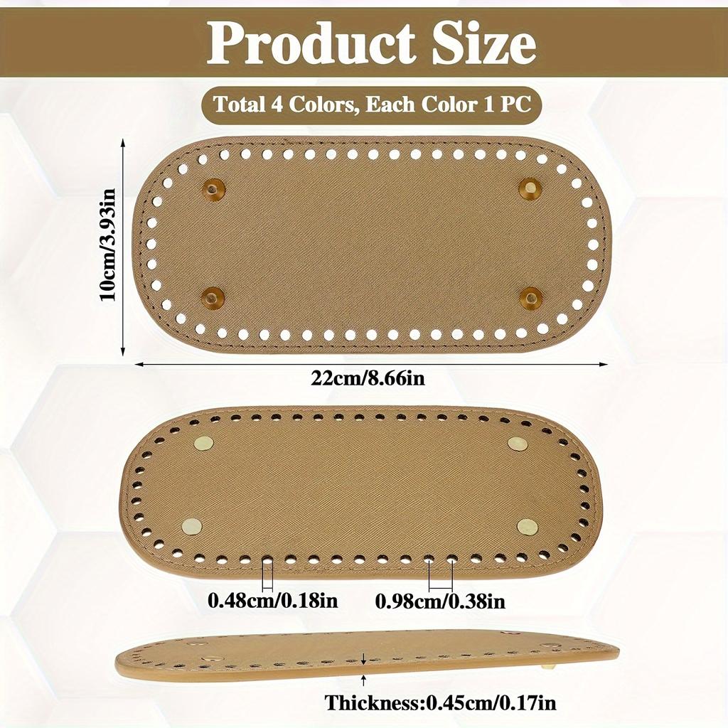 4 szt. Owalne dna do torebki szydełkowej - Solidna konstrukcja - Kształtki do torebki na ramię DIY do projektów rzemieślniczych, Kreatywne rękodzieło | Wzorzyste dna