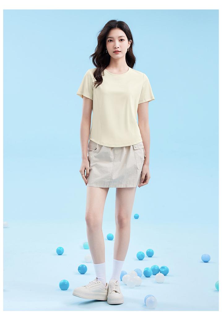 Sports Sunscreen Outdoor T-shirt Women's Summer Lightweight Breathable Ice Feeling Short T-shirt Solid Color Fishbone Short Sleeve Top JS