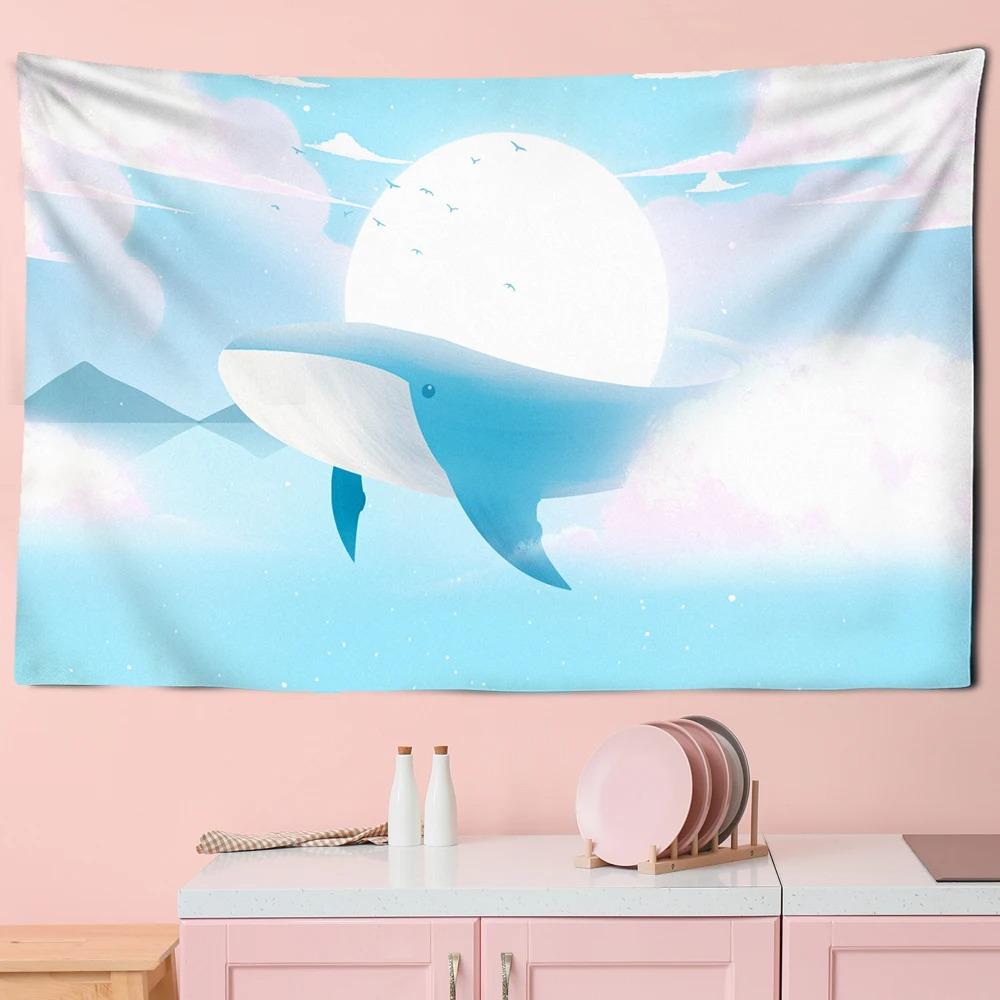 Whale Pattern Hanging Cloth Cartoon Pink Purple Cloud Room Tapestry Home Decoration Bedroom Wall Background Cloth