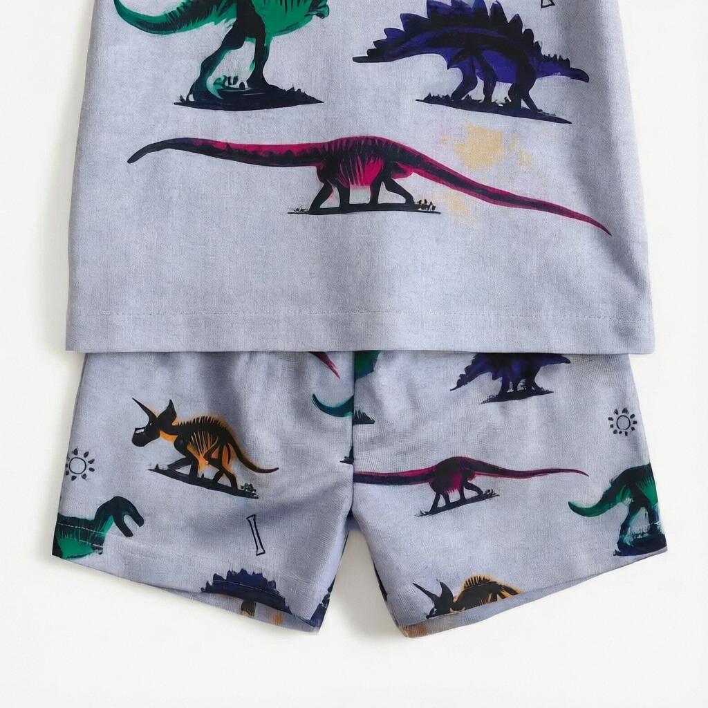 Toddler Boys Cool Multicolor Dinosaur Skeleton 2-Piece Outfit, Summer Gray Cartoon Clothes for Kids, Perfect for Playwear & Outdoor