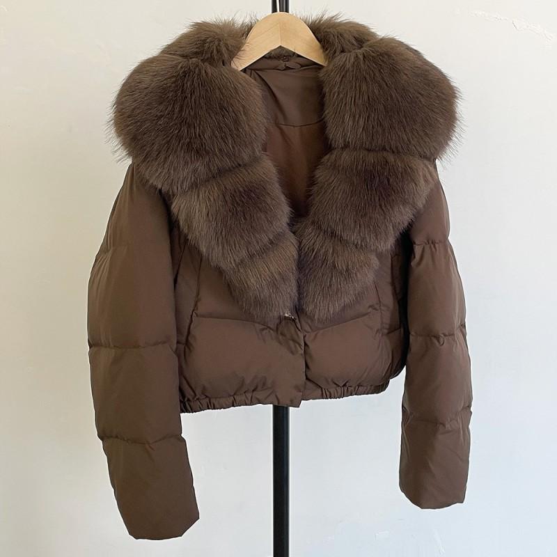 Womens Short Down Coat With Real Fox Fur Collar Lightweight Warm Winter Jacket Urban Commute Casual Wear