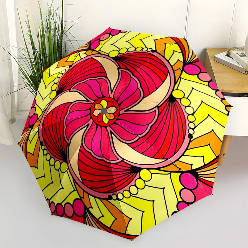 1pc Floral Mandala Design Folding Umbrella , 8 Ribs Casual Durable Lightweight Portable Travelling Umbrella For Men & Women Yy250728101