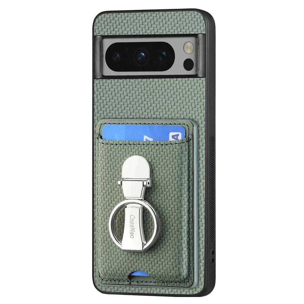 Für Google Pixel 9 Pro XL Magnetring-Ständerhalter-Hülle für Google Pixel 8A 7 6 Pro Leder-Kartensteckplatz-Geldbörse Schutzhülle