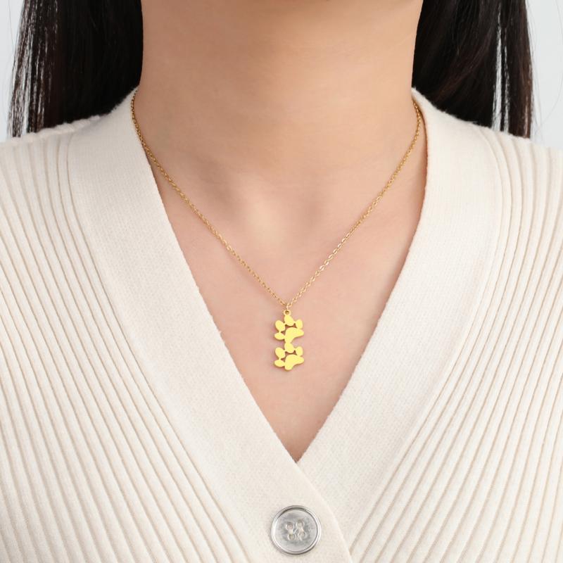 Cute Cartoon Cat Paw Print Pendant Necklace Layered Animal Footprint Chain Stainless Steel Adjustable Unisex Dainty Jewelry