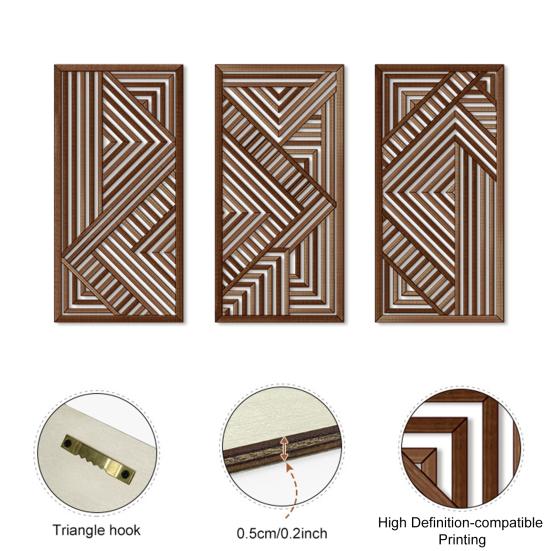 3 Pcs Boho Wood Wall Art Decor Minimalist Plants Geometric Hollow-out Hanging Ornament Abstract Wall Sculptures for Home Living Room Bedroom Kitchen