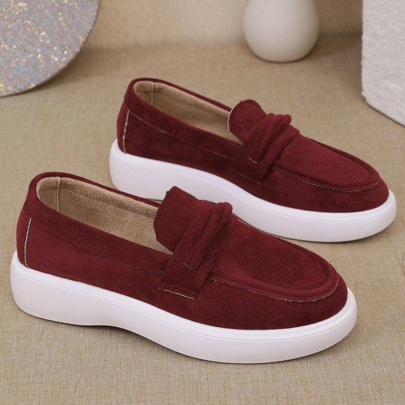 

Новый стиль повседневных туфель-бобов на толстой подошве, на плоском каблуке, большого размера, которые можно надевать одной ногой и которые универсальны 36 бордовый