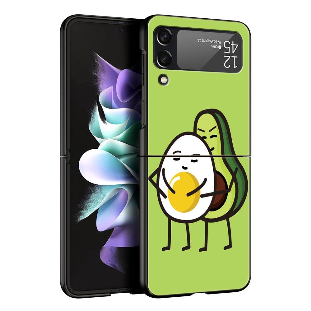 Cute Avocado Baby Yoga Phone Case For Samsung Z Flip3 Flip4 Flip5 Shell For Z Flip 3 Flip 5 4 5G Black Hard Folding Back Cover