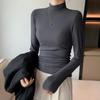 H322 Women's Long Sleeve Half High Collar Top - Versatile for Spring, Autumn, and Winter, Wear As Outerwear or Base Layer. Casual and Simple Design.