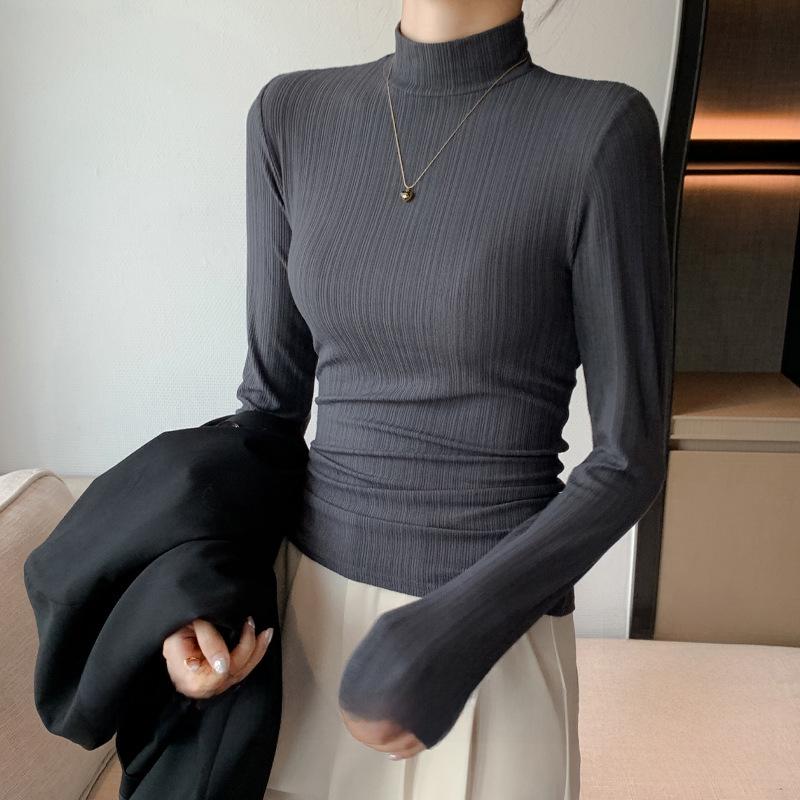 H322 Women's Long Sleeve Half High Collar Top - Versatile for Spring, Autumn, and Winter, Wear As Outerwear or Base Layer. Casual and Simple Design.