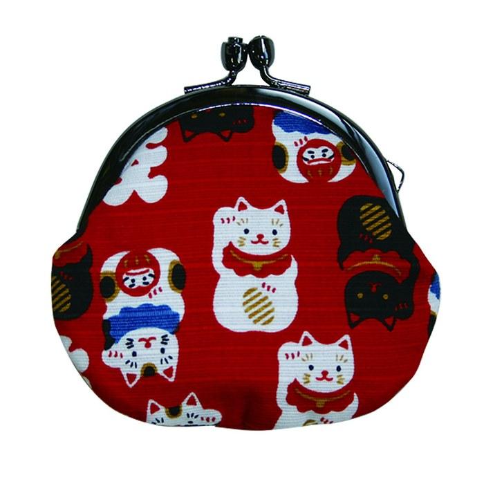 Maeda Senk Wabunichi Omoshiro Waf Maneki Neko Round Coin Purse 2.5 Red 112698, 8x9cm
