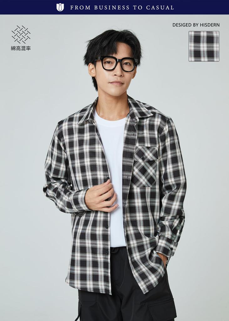 HISDERN Checkered Long Sleeve Casual Flannel Yellow and and available in Available in plus 0392Y1 L Men's Shirt Black. Loose-fitting, stylish,