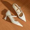 75335 [sheepskin] high heels women's thin heels 2025 new pointed splicing word with Mary Jane single shoes