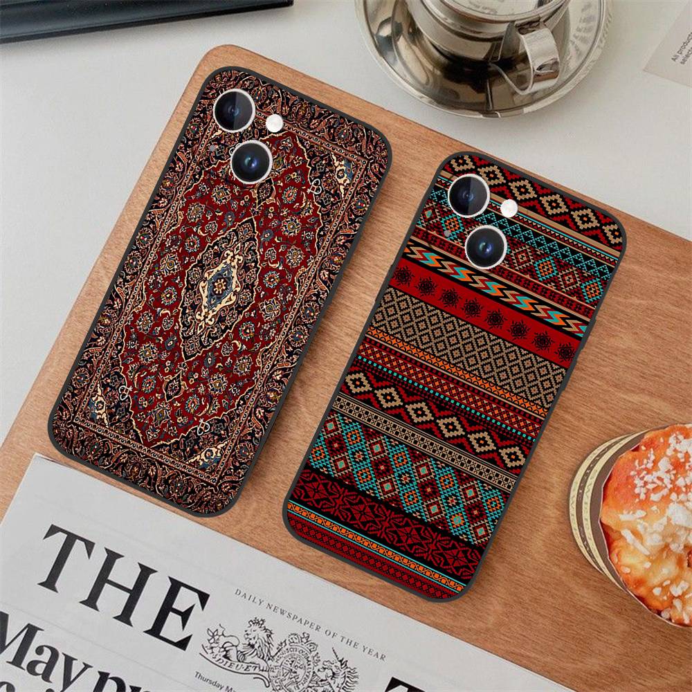 Custodia per Telefono con Motivo Floreale Tappeto Persiano Per iPhone 17 16 15 11 13 14 Pro Max X Xr Xs Max 12mini Cover Nera