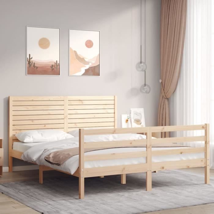 VidaXL Cadre de lit avec tête de lit 160x200 cm bois massif 3195036