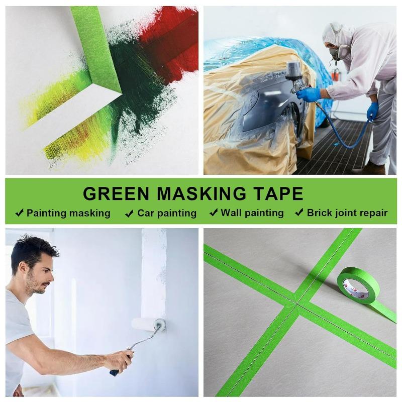 Green Paint Masking Tape Easy Apply Remove Strong Adhesion Hand Tearable For Painting Walls Cars Furniture Glass DIY ProjectsPinstriping Tape 3