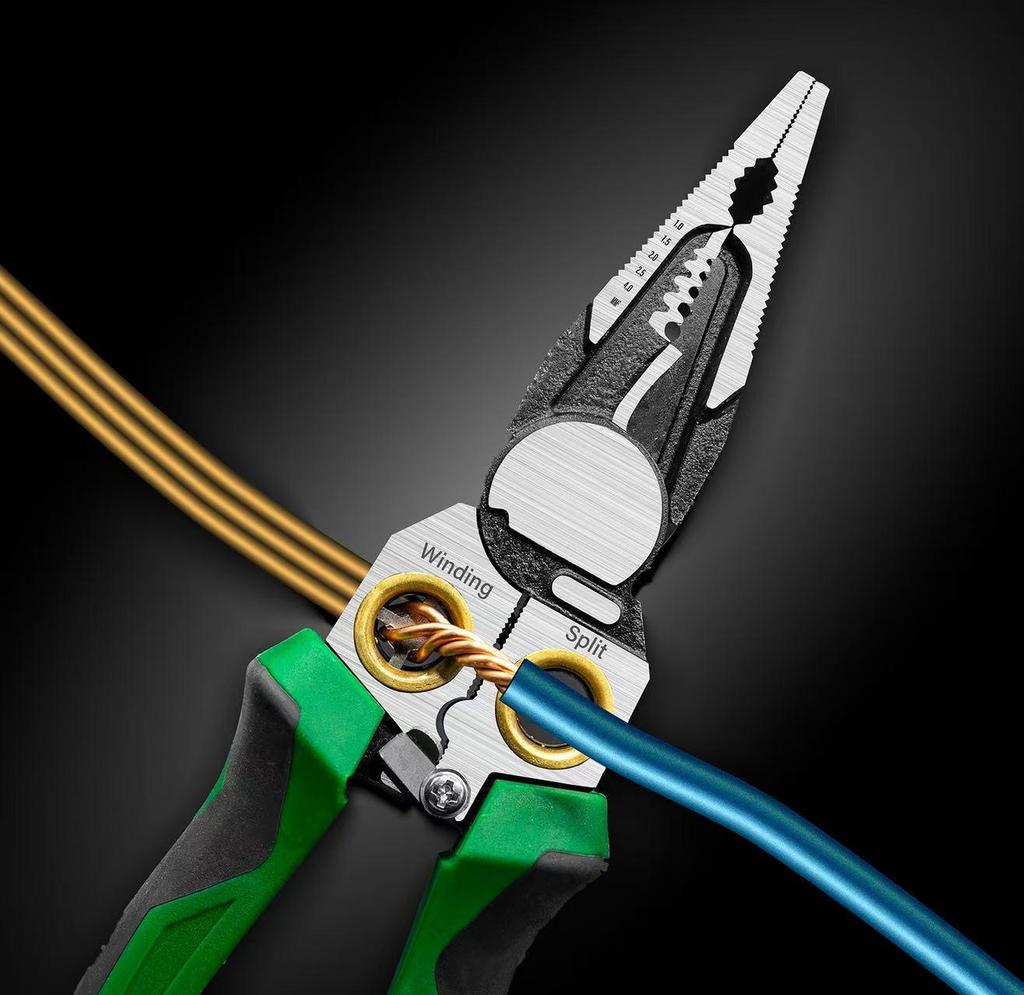 2025 Model 8-in-1 Multifunctional Electrician Tool: Wire Stripper, Cutter, Puller, and Needle Nose Pliers.