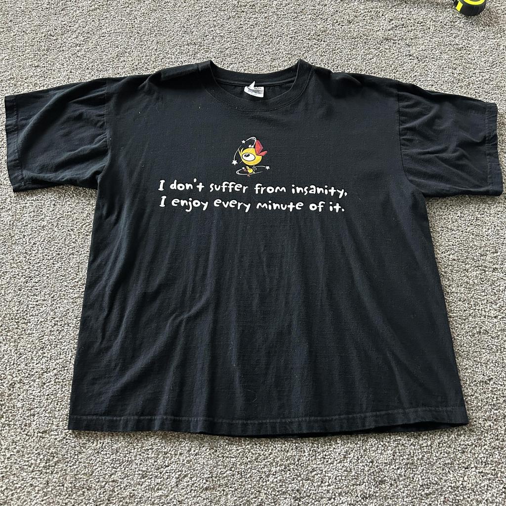 Y2K Cotton Heritage Shirt Mens XL Black Insanity Funny Quote Graphic Tee T-Shirt Unisex T-Shirt