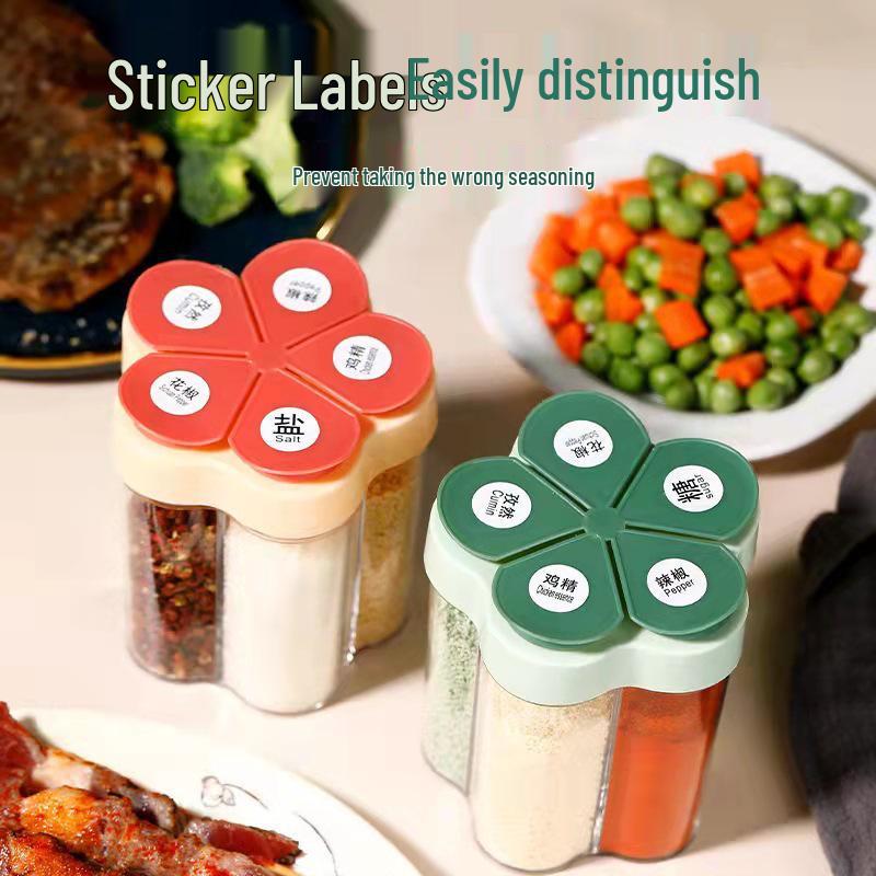 Multi-Color 5-in-1 Kitchen Seasoning Set: Salt Shaker, MSG Container, Spice Jar
