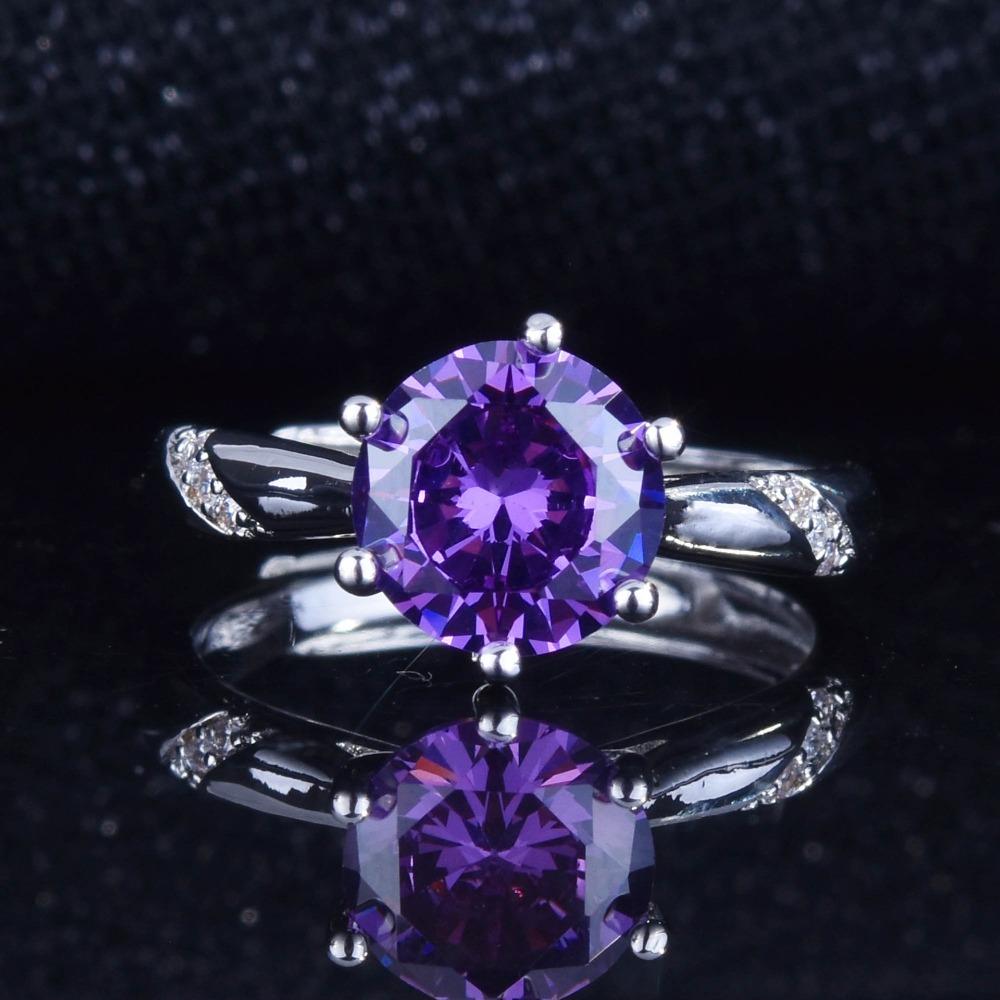 Elegant Purple Gemstone Open Ring Simulated Moissanite Spiritual Design Adjustable Fashion Jewelry adjustable