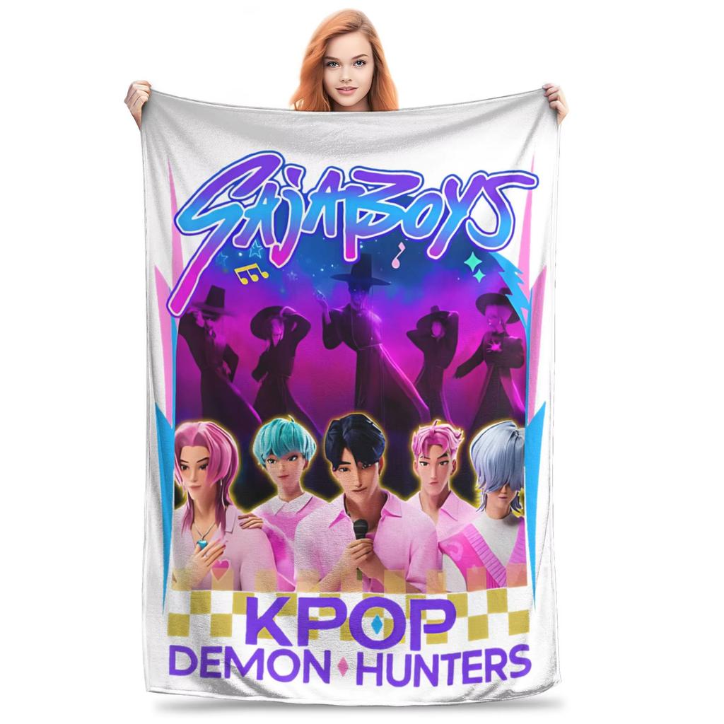 Anime Demon Hunters Fleece Blanket Portable Travel Throw Soft Warm For Bedspread Airplane Sofa
