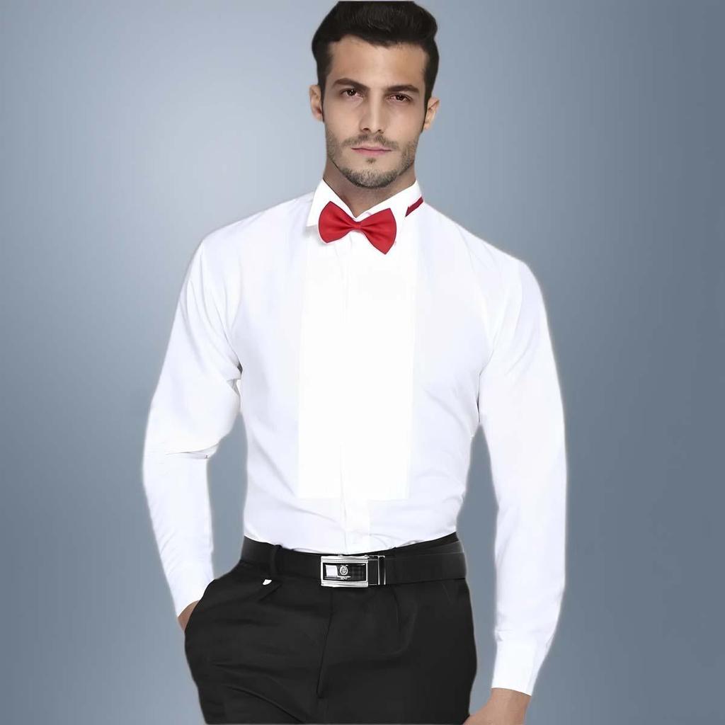 Herren Weißes Performance-Hemd mit Fliege - Langärmlige Festkleidung für Bühne, Chor und Bankette.