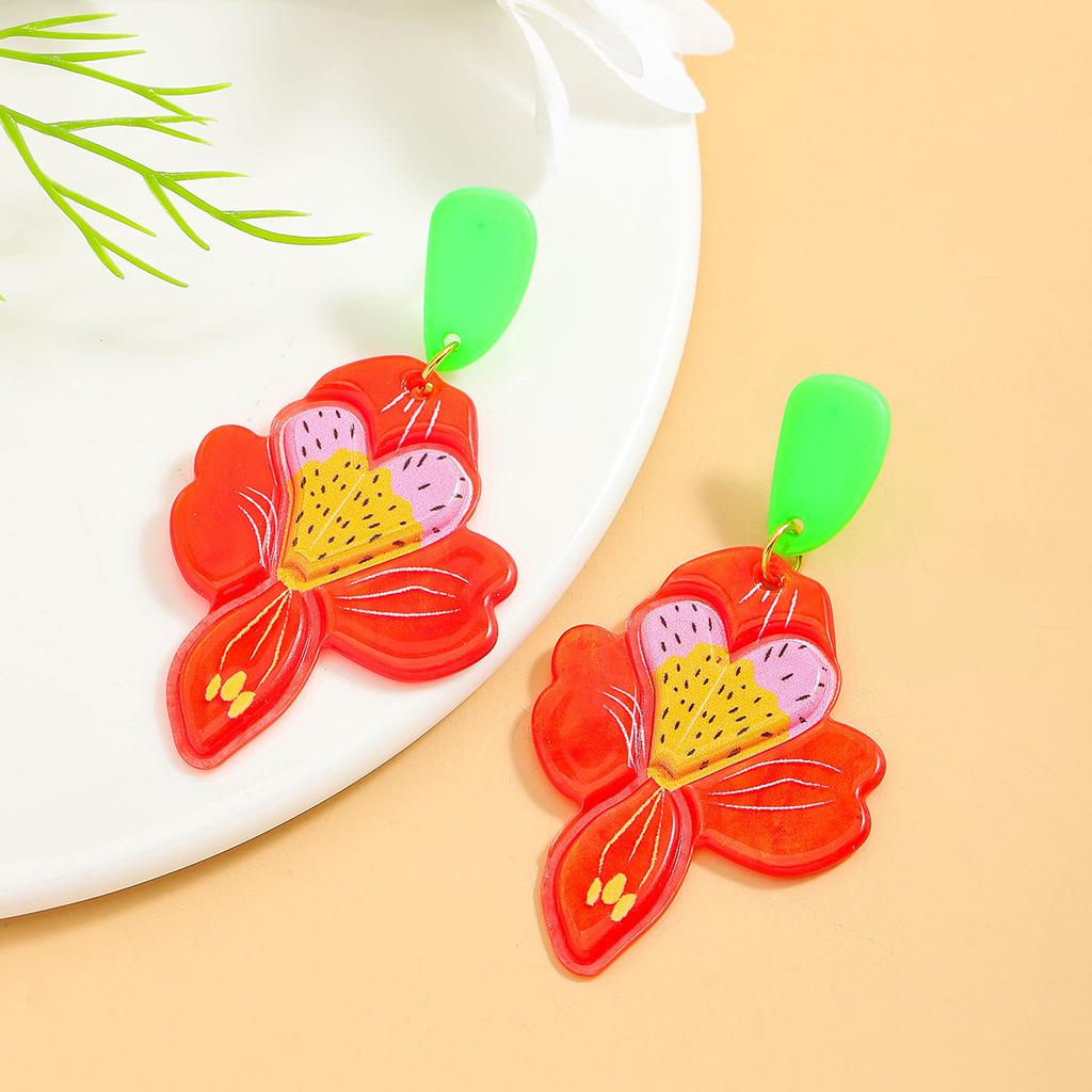 Summer fresh and sweet cartoon flower plate earrings personalized leisure vacation style acrylic earrings earrings