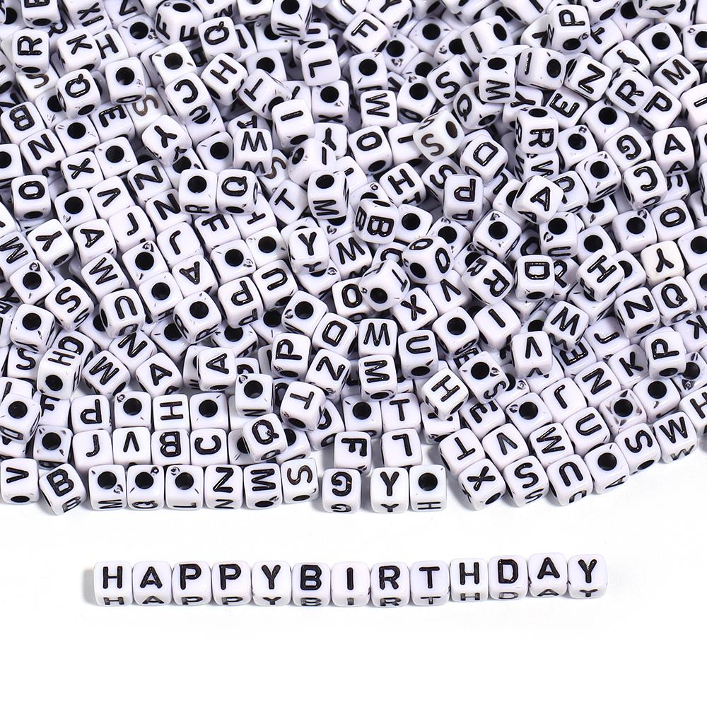50-100pcs White And Black Color Letter Beads Alphabet Loose Beads Square Beads For Jewelry Making DIY Earring Bracelet Charm