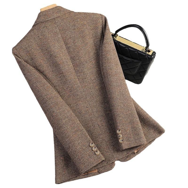 Women Long Sleeve Woolen Suit Jacket Autumn Winter Coat Ladies Office Wool Blazer Female Formal Blazer Thick Outerwear