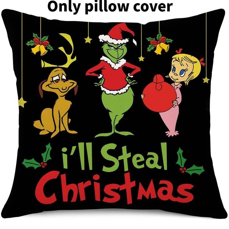 Cozy Green And Red Grinch Christmas Pillow Cover For Stylish Home Dcor 45x45cm