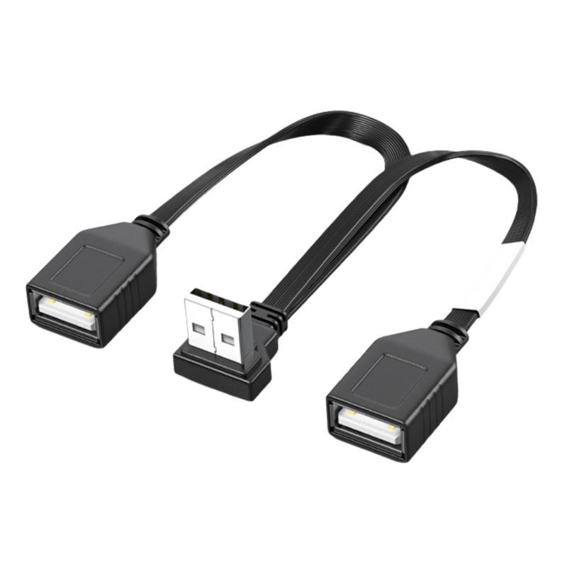 Double USB Splitter Cable 1 Male To 2 Female Power Extension Cord 90 Degree 480Mbps Transfer For Computer  Car Use