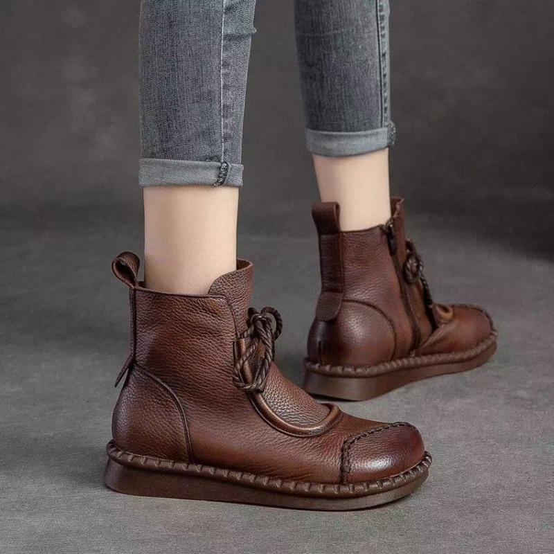 Autumn and Winter New Retro Boots Fleece Thickened Cotton Boots Women's Soft-soled Soft-faced Casual Women's Short Boots