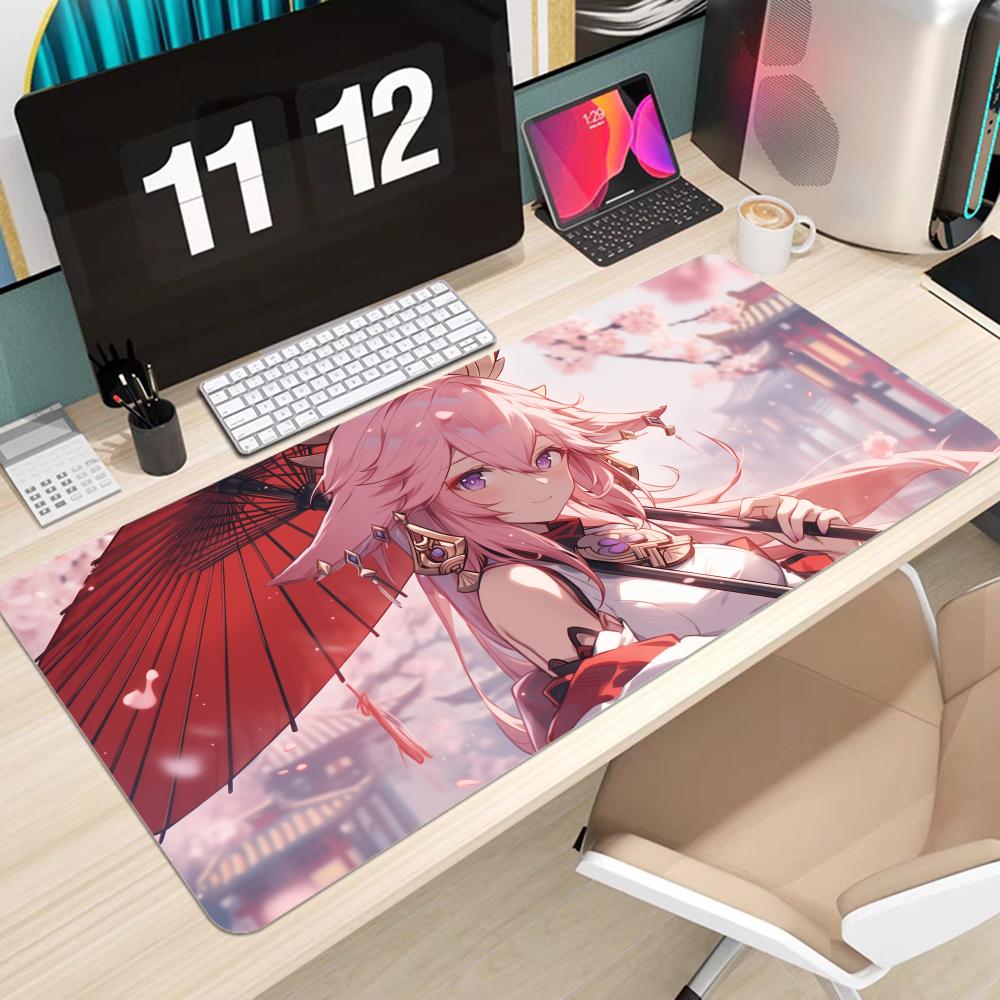 Genshin Impact Yae Miko Mousepad Animation Office Student Gaming Thickened Large Non-slip Pad for Teen Bedroom