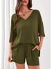 European & American Women's Summer Casual Two-Piece V-Neck Short-Sleeve Top and Shorts Set for Travel and Beachwear 2026