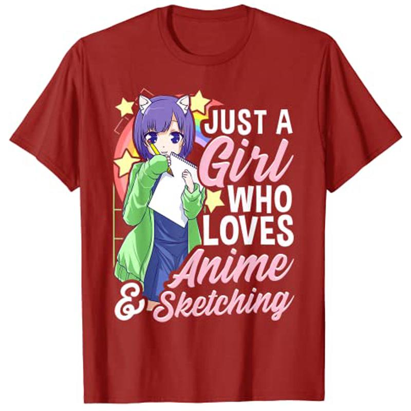 

AnimeGirl Just A Girl Who Loves Anime and Sketching Drawing TShirt Kawaii Japanese Cartoon Tee Tops S