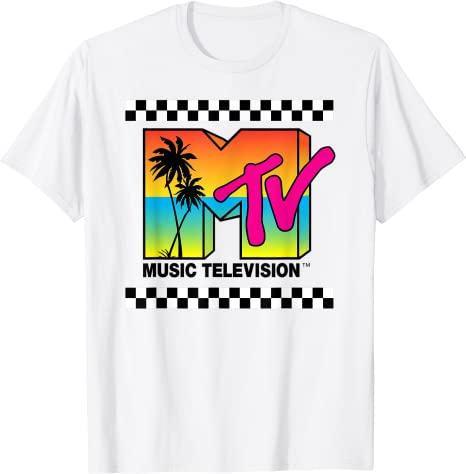 MTV Beach Island Flamingo Logo Vintage Graphic TShirt MTV Sunset Shape Boombox Checker Design Tee Top Unisex on The Moon Outfits