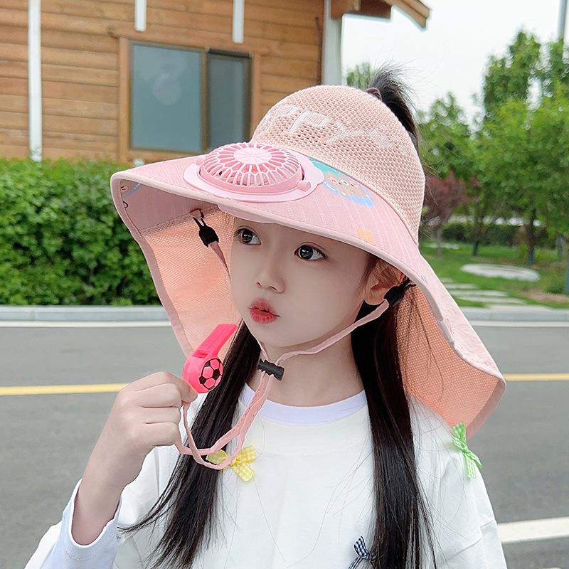 Children's Hat Summer Boy Voice Control Fan Hat Sun Hat Girl Sun Hat Kid Travel Empty Top Brim Shawl