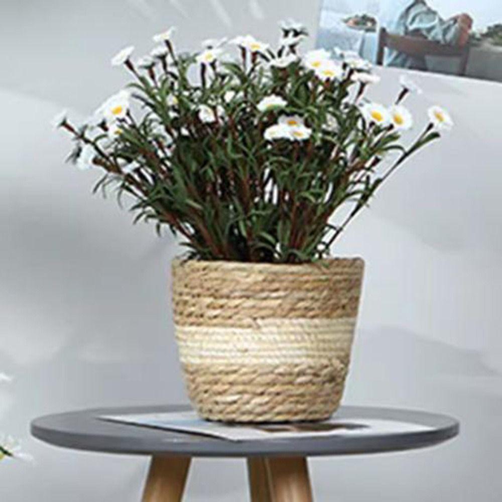 Decorative Grass Woven Planter Basket Handmade Flowerpot Storage Baskets Terraces