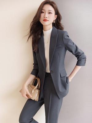 Women's Professional Blue Blazer Suit Set for Spring & Autumn - Elegant Interview & Workwear Attire