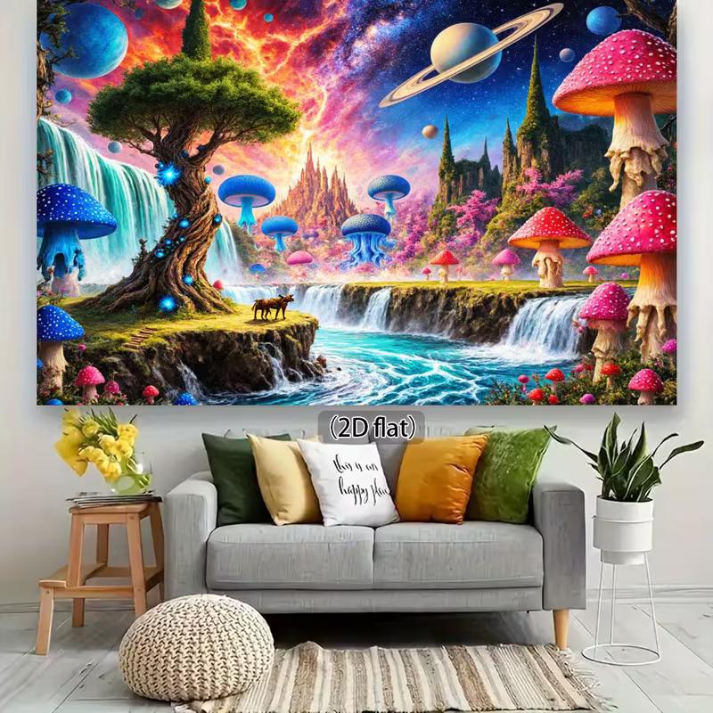 2D Cosmic Mushroom Backdrop, Waterfall & Alien Planet Party Background
