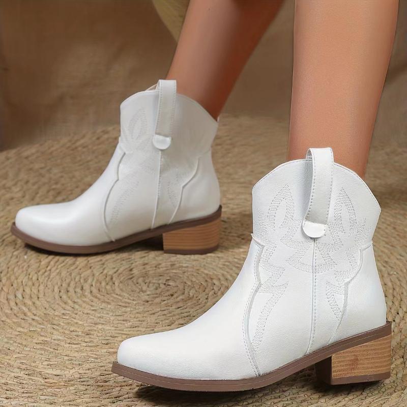 Fashion Women's Boots Retro Embroidery Cowboy Boots Luxury Thick Heels Women Shoes Pointed Toe High Quality Leather Women Ankle Boot New